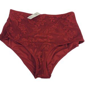 NWT Aerie High-Waisted Lace Bikini Swim Bottoms Red Sz Medium UPF 50
